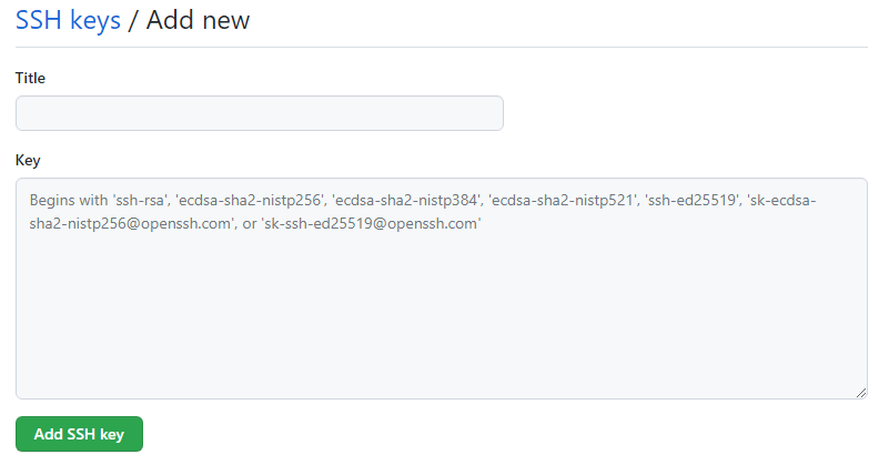 GitHub SSH キーの登録画面