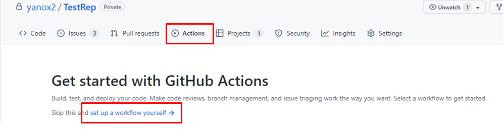 GitHub Action トップ画面